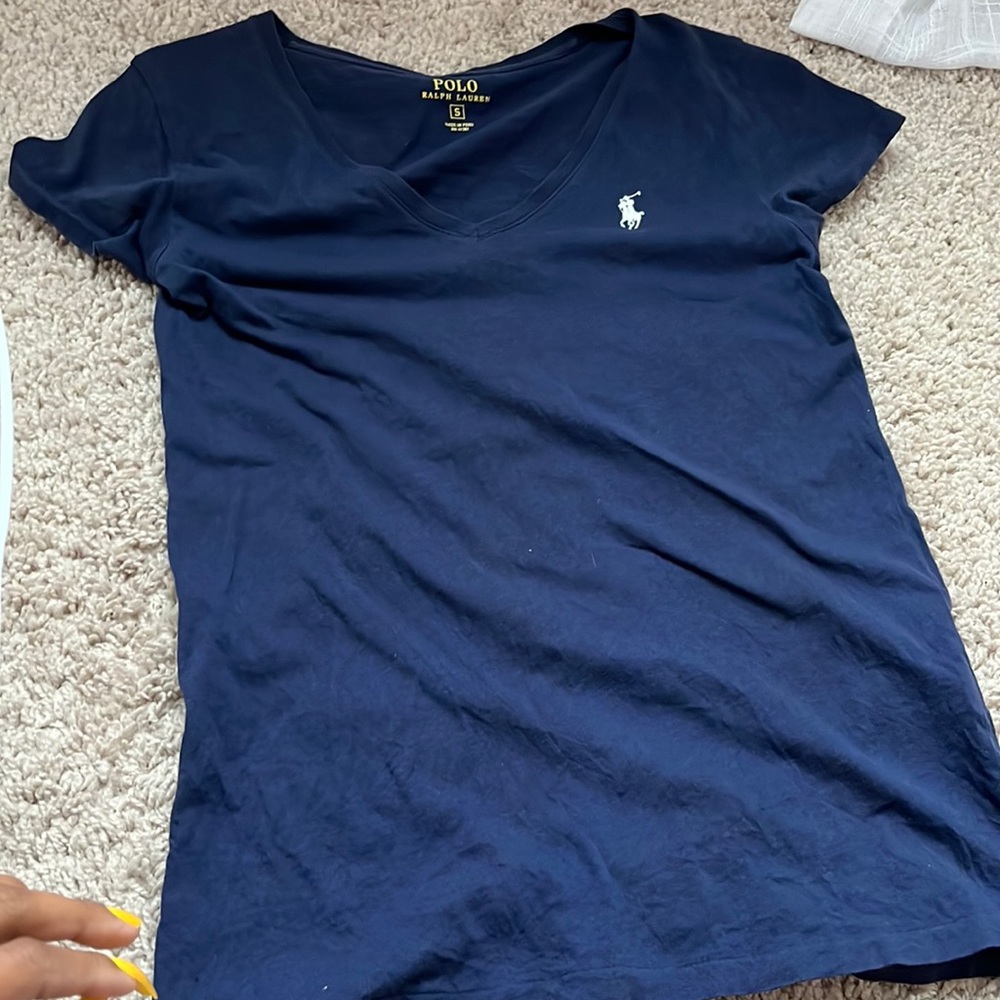 Blue V-neck polo top